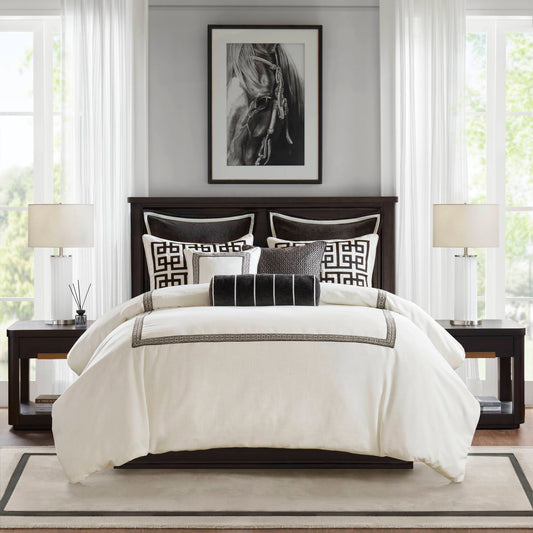 Jarvis - 9 Piece King Embroidery Oversized Duvet Style Comforter Set - Black/White Madison Park Signature
