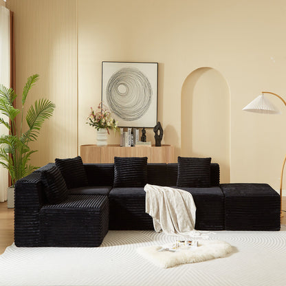 Modular Sectional Couches For Living Room With Deep Seat, L Shape Cloud Sofa Couch, High Density Memory Foam, Boneless Upholstered Couchesy - Black Home Essentials