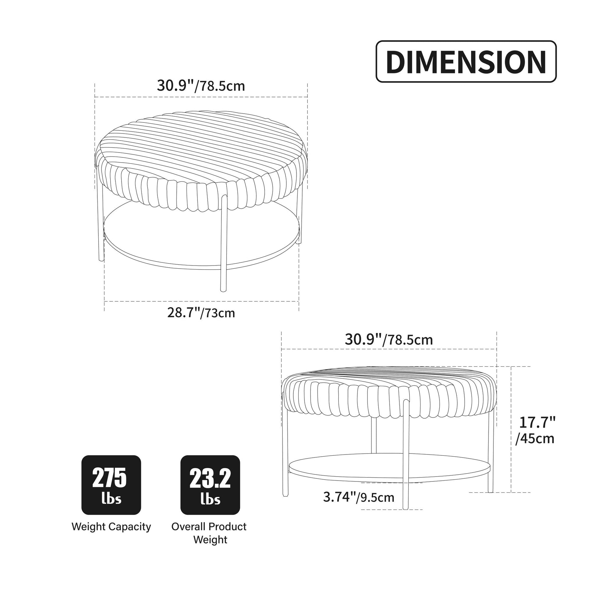 Modern Upholstered Round Ottoman Coffee Table With Storage Shelf Home Essentials