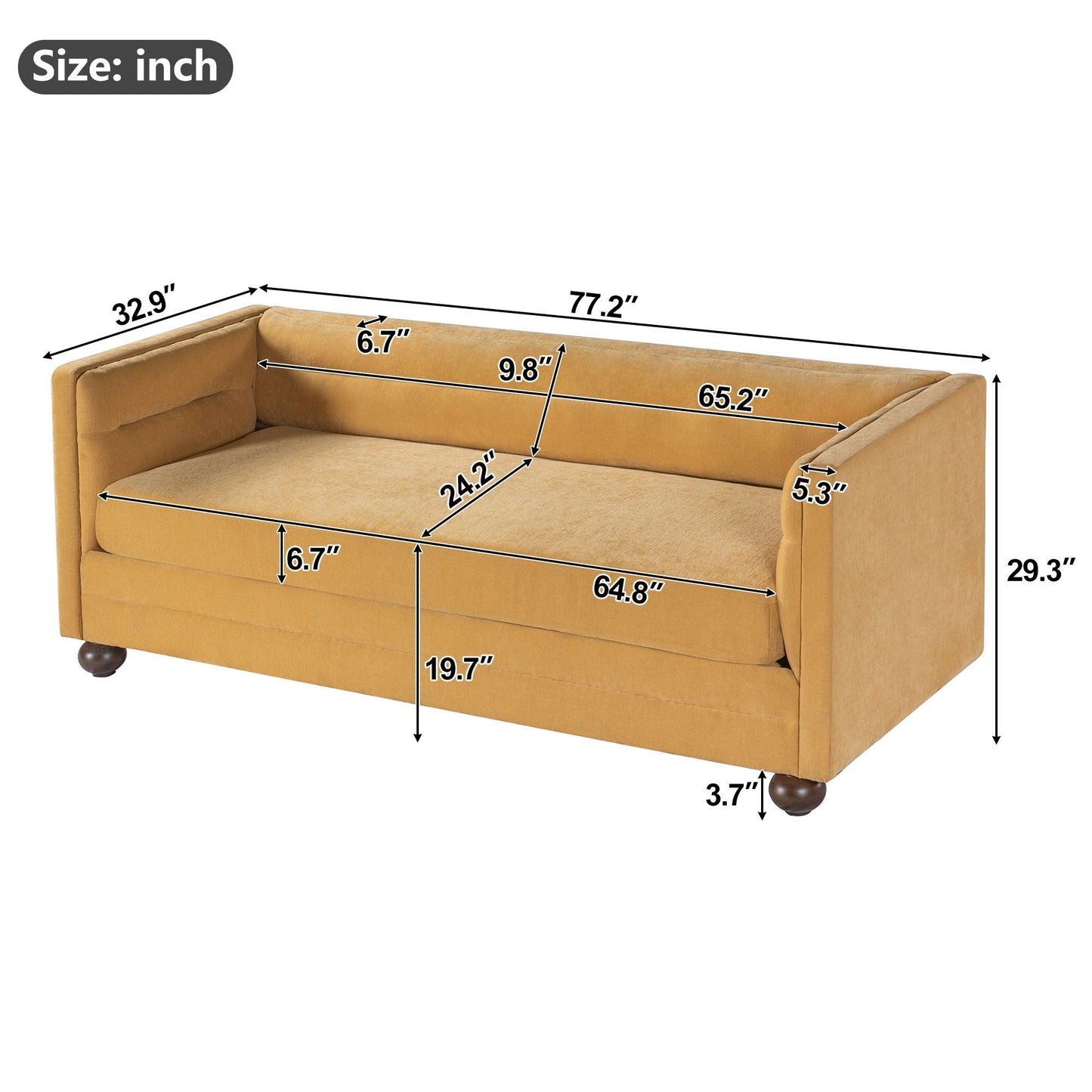 3 Seater Sofa Upholstery With Square Arms, Living Room Couch Noble House