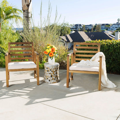 Outdoor Acacia Wood Club Chairs, 2 Pieces Set - Natural Stained / White Noble House