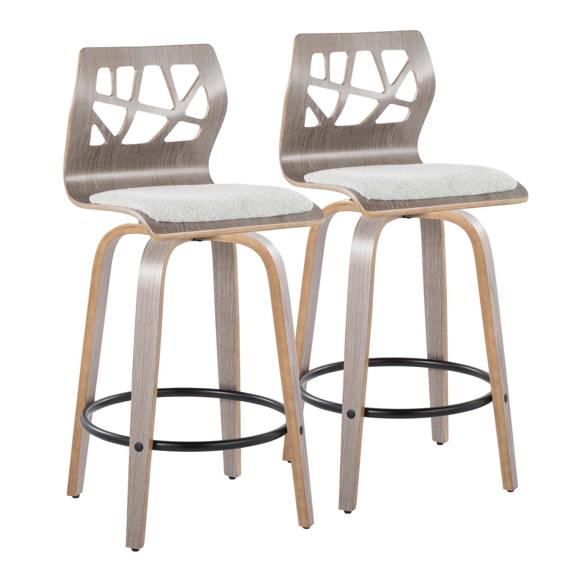 Folia - Contemporary Fixed Height Counter Stool With Swivel With Round Footrest (Set of 2) - Light Gray Lumi Source