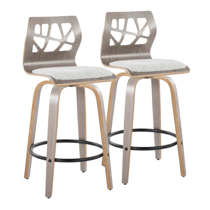 Folia - Contemporary Fixed Height Counter Stool With Swivel With Round Footrest (Set of 2) - Light Gray Lumi Source