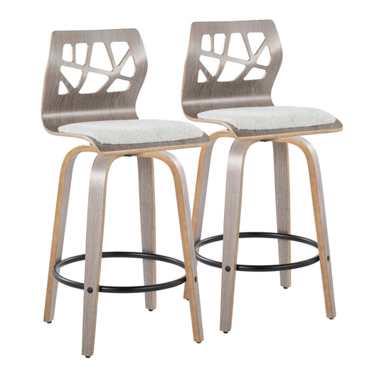 Folia - Contemporary Fixed Height Counter Stool With Swivel With Round Footrest (Set of 2) - Light Gray Lumi Source