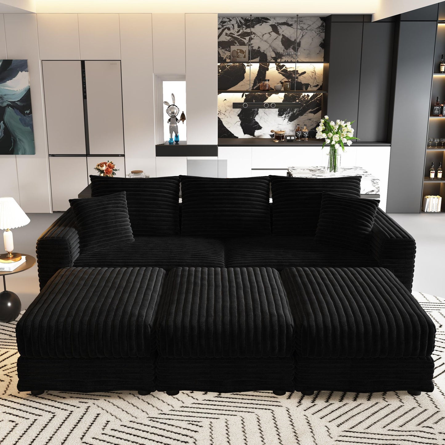 Convertible Deep Seat Sofa With Soft Pillows And Ottomans Home Essentials