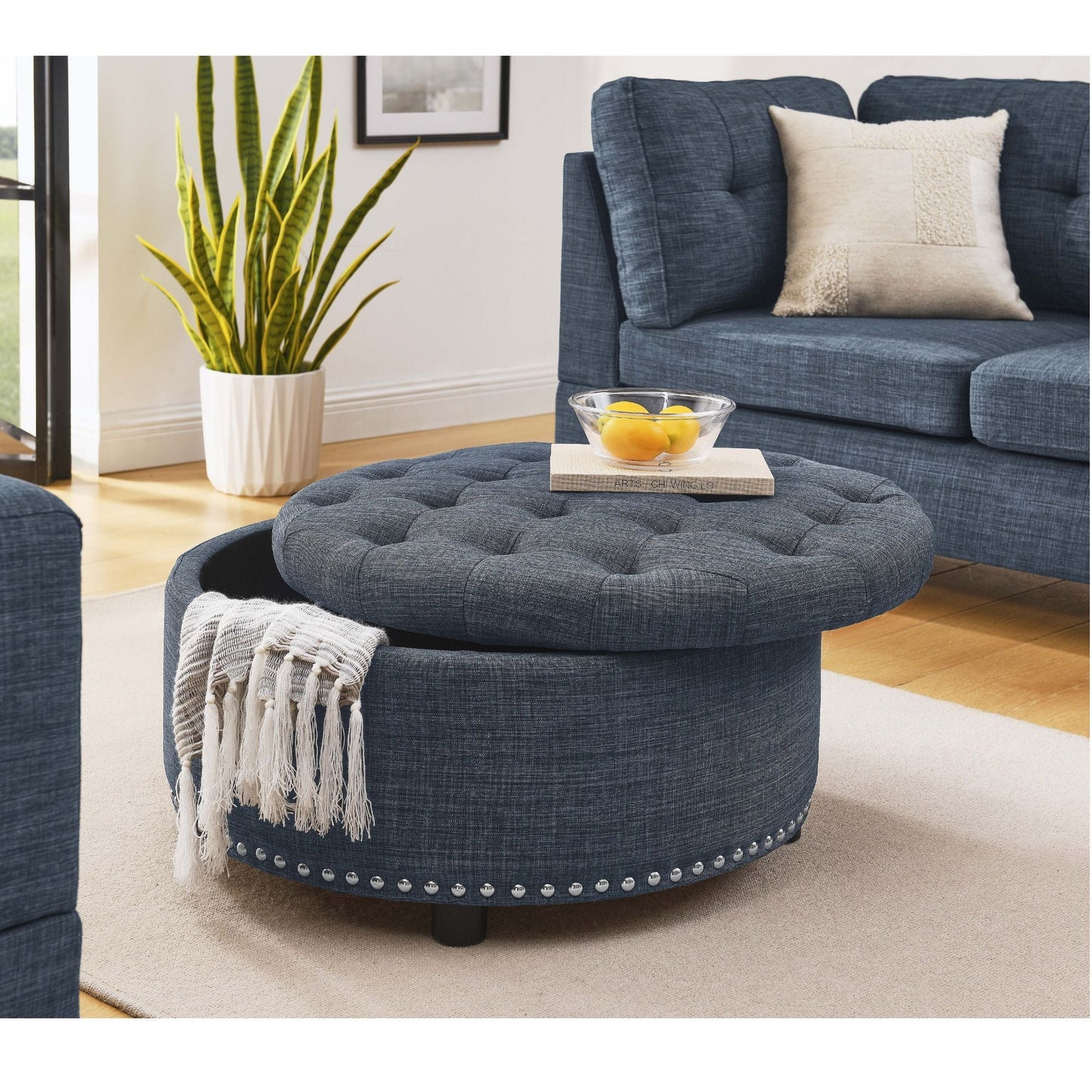 Tufted Storage Ottoman With Upholstery Home Essentials