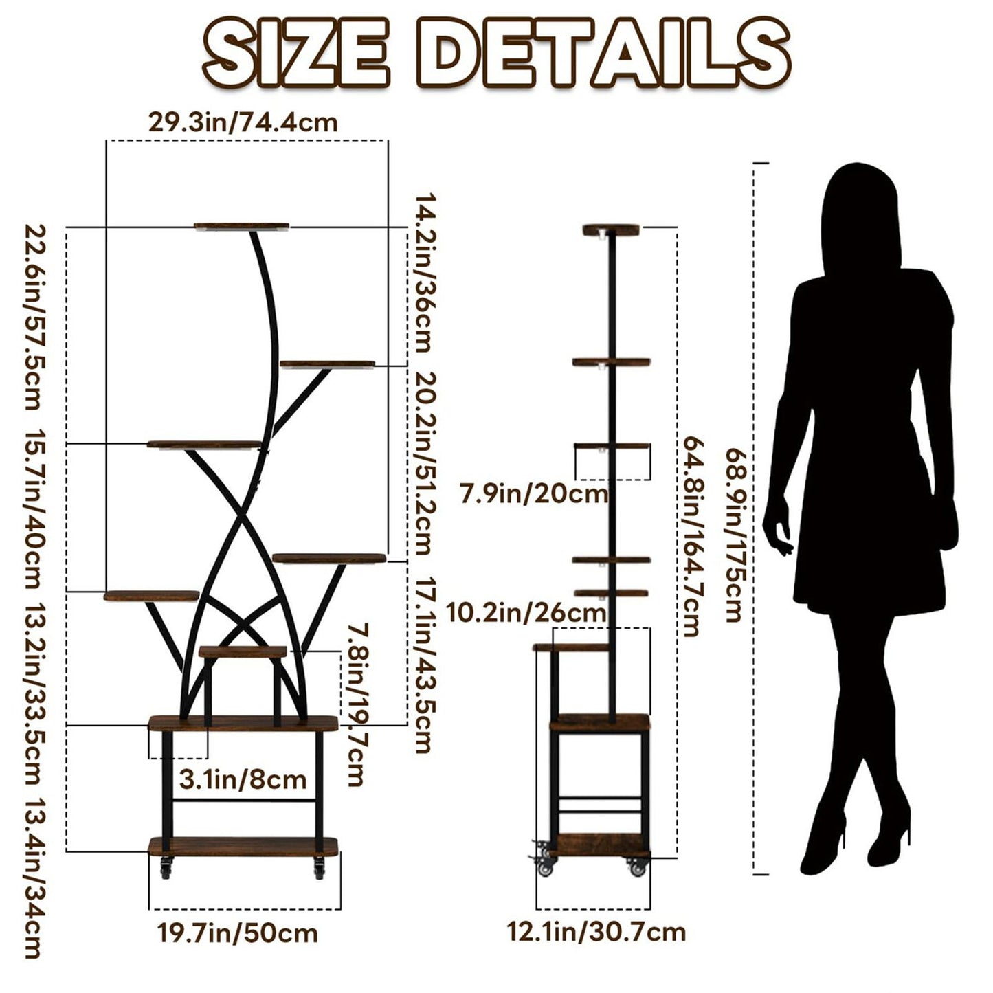 Plant Stand Indoor With Grow Light, 8 Tiered Tall Indoor Plant Shelves For Multiple Plants - Walnut / Black Daily Nest