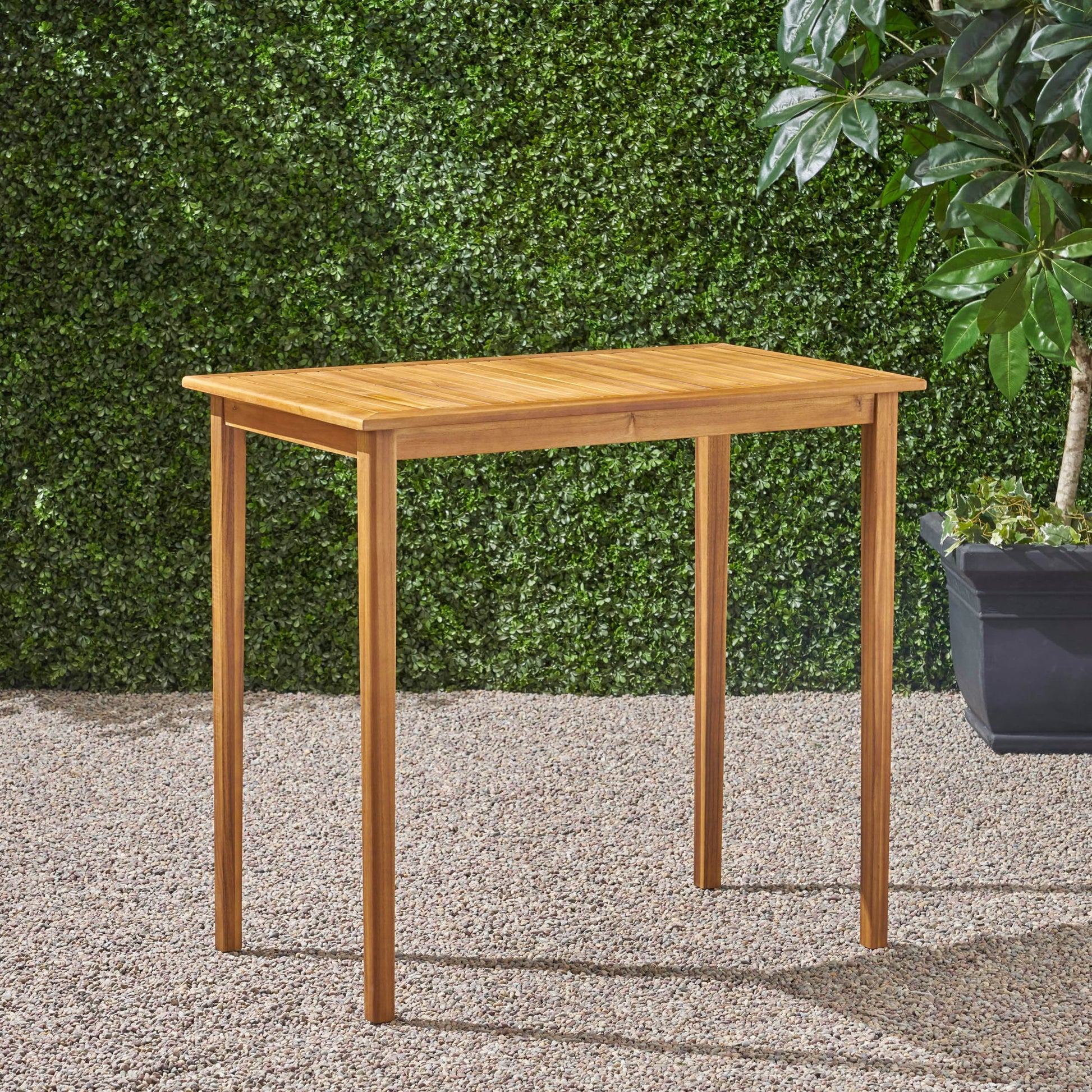 Outdoor Minimalist Acacia Wood Rectangle Bar Table Noble House