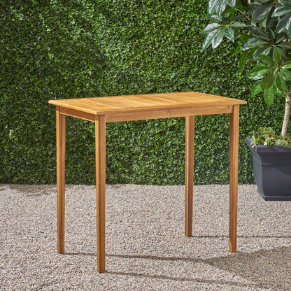 Outdoor Minimalist Acacia Wood Rectangle Bar Table Noble House