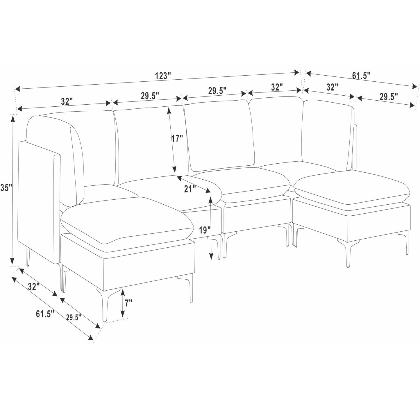 Upholstered Modular Sectional With Medium Firm Seat Cushion - Almond Home Essentials