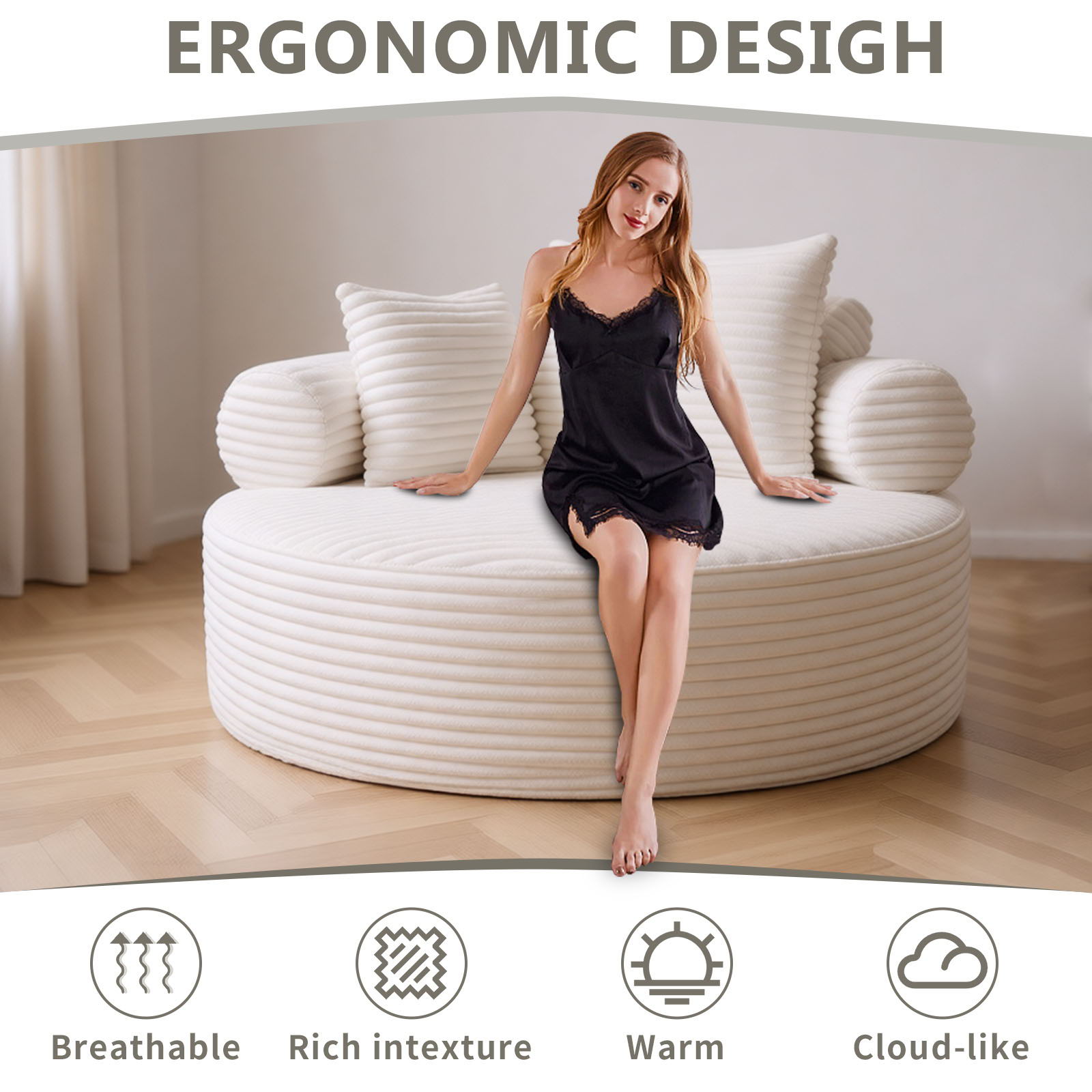 Round Sofa Bed With 3 Pillows For Living Room Home Essentials
