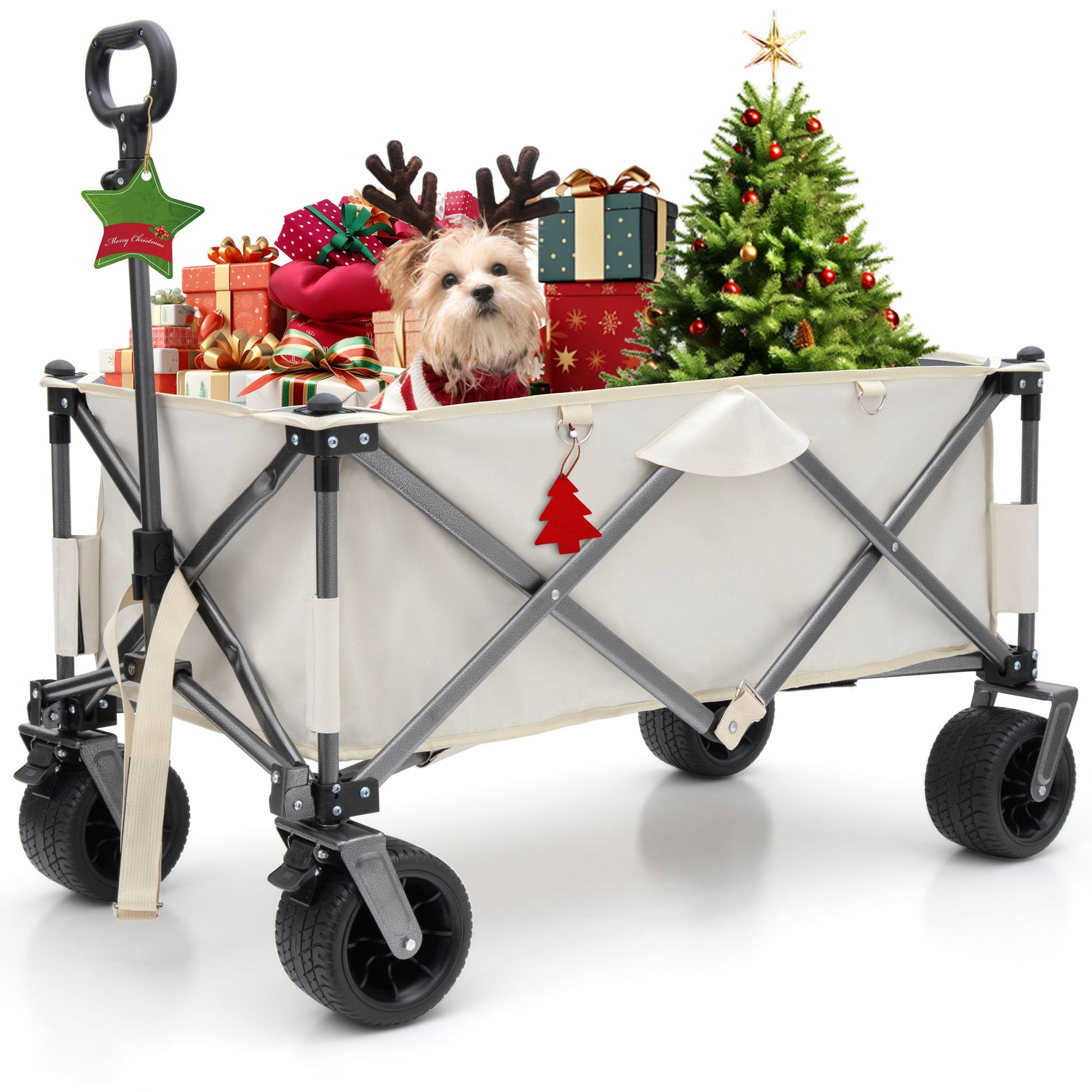 Aluminum Alloy Folding Wagon, Heavy Duty Utility Beach Wagon Cart For Sand With Big Wheels, Adjustable Handle & Drink Holders For Shopping, Camping, Garden And Outdoor Daily Nest