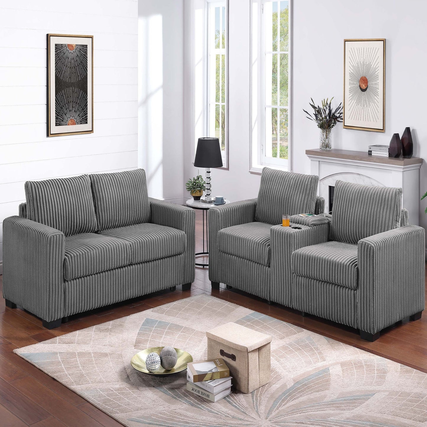 Modern Style 2 Piece Sofa Set With Cup Holders & Charging Port Home Essentials