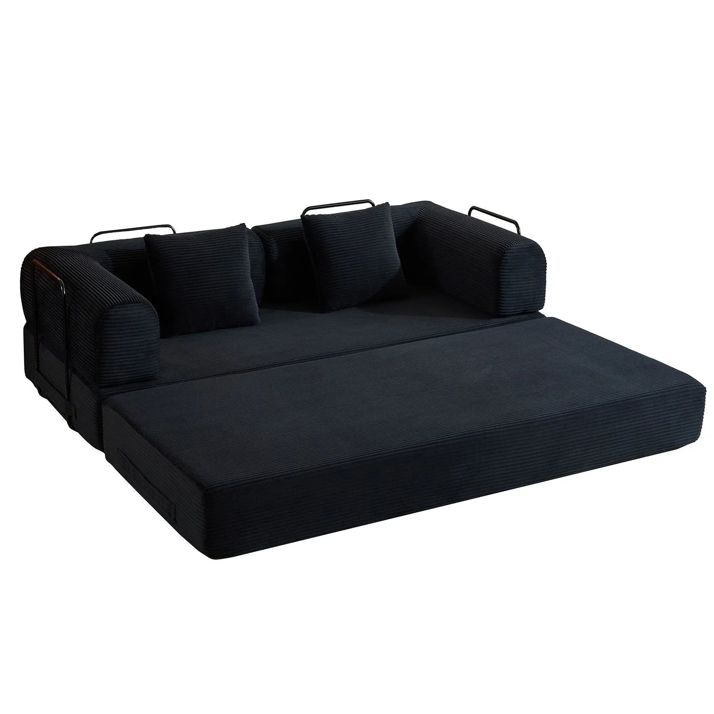 Convertible Sleeper Sofa Bed With Cylindrical Pillow, With Fixed Shape Frame Home Essentials