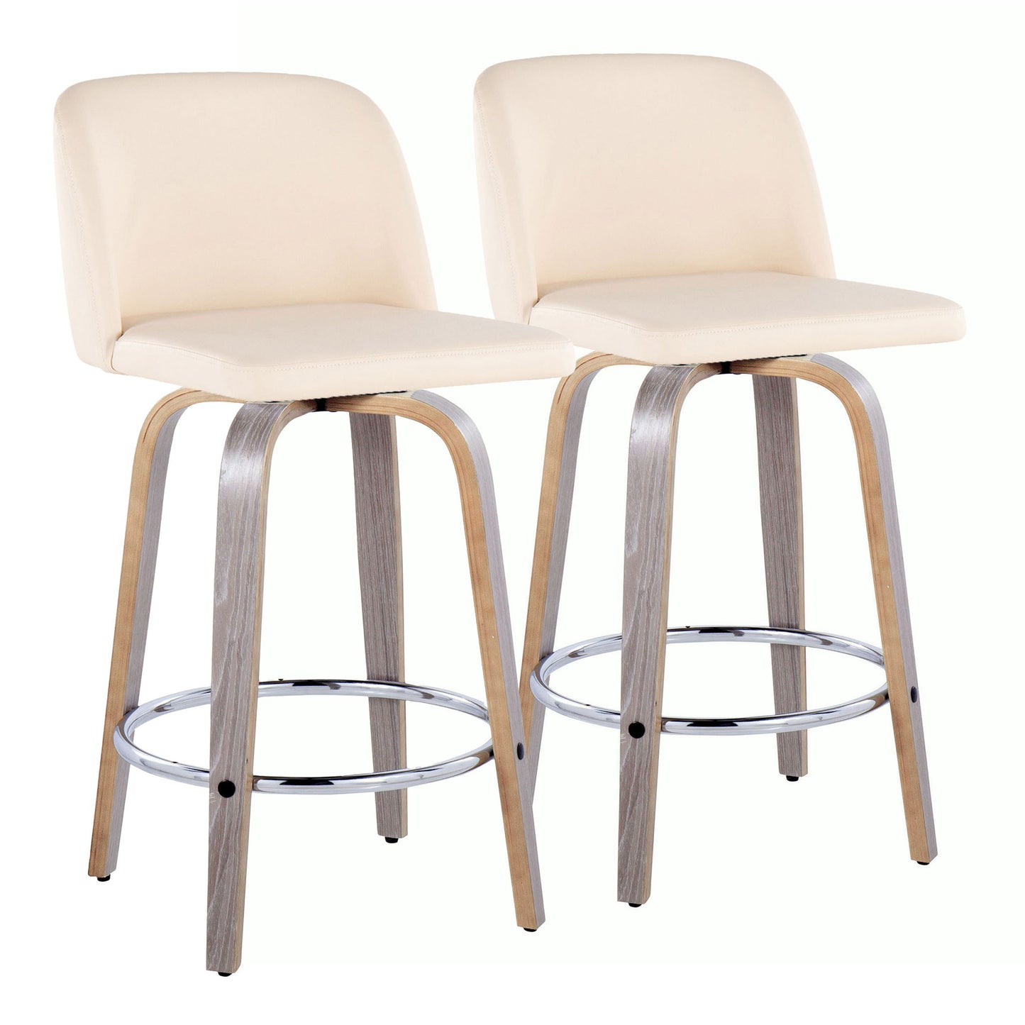 Toriano - Contemporary Fixed Height Counter Stool With Swivel & Round Footrest Modern Design (Set of 2) Lumi Source