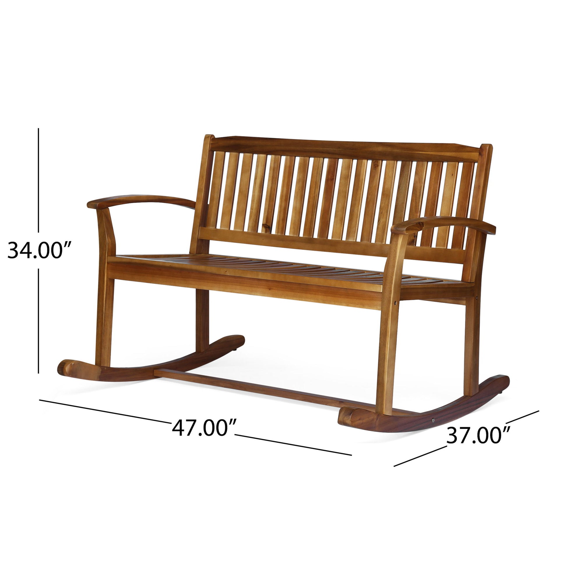 Outdoor Rocking Loveseat With Acacia Wood Frame - Natural Noble House