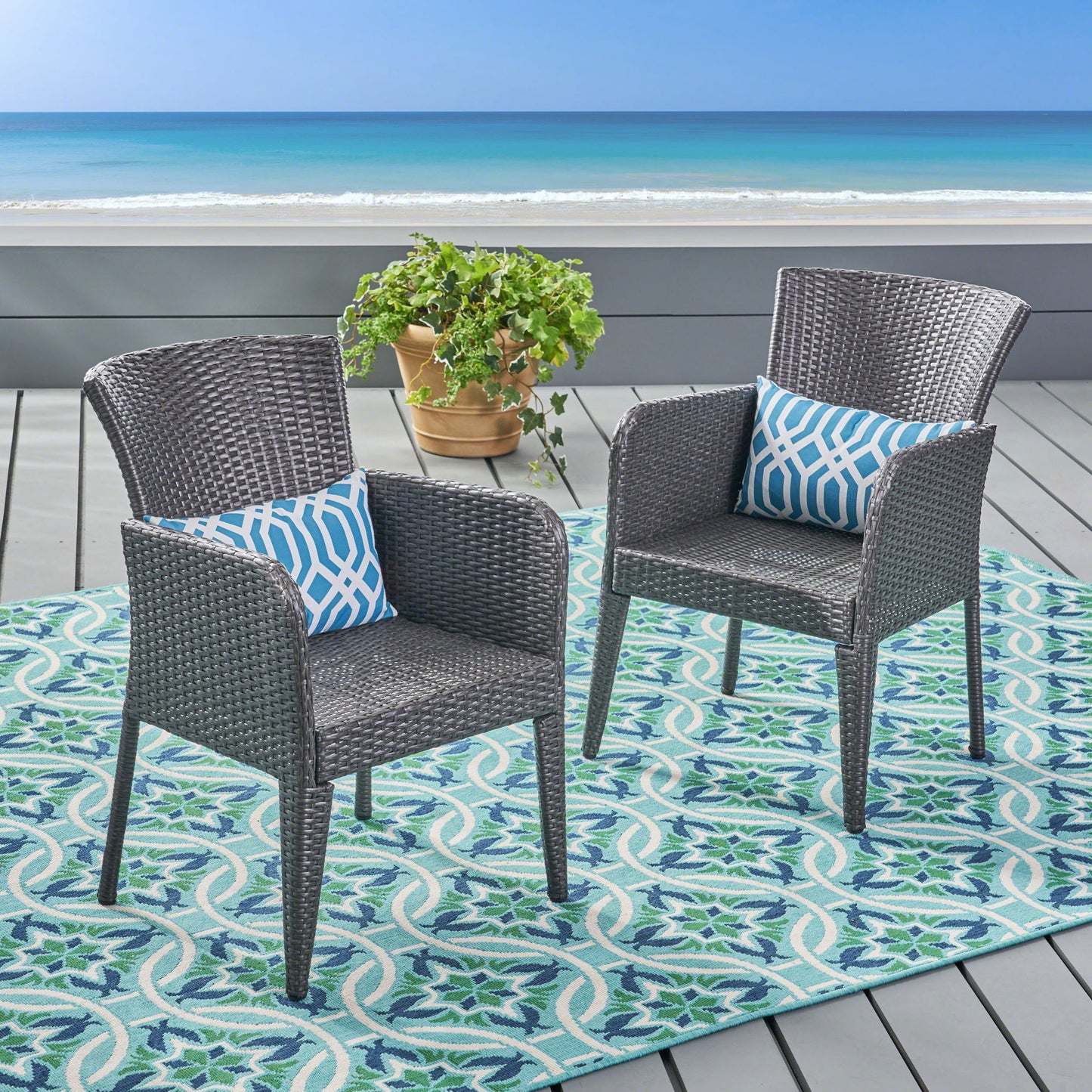 Anaya - Outdoor Wicker Dining Armchair (Set of 2) Noble House