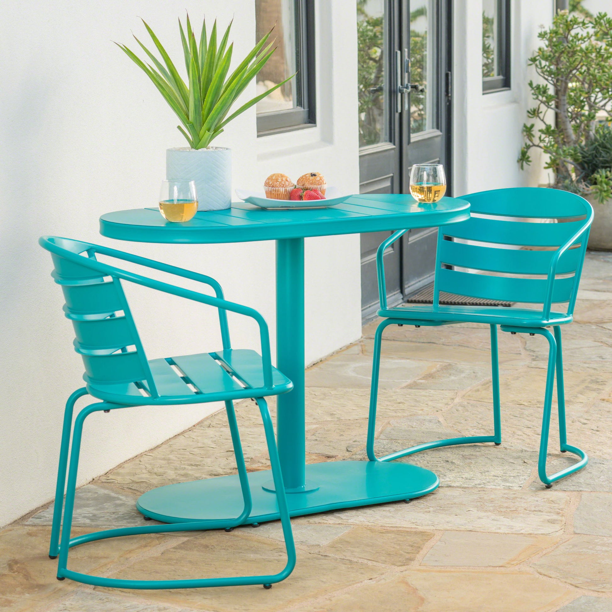 3 Piece Elegant Outdoor Bistro Set With 2 Chairs And Oval Table Noble House