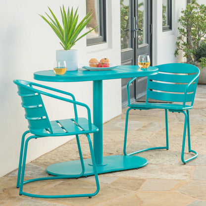 3 Piece Elegant Outdoor Bistro Set With 2 Chairs And Oval Table Noble House