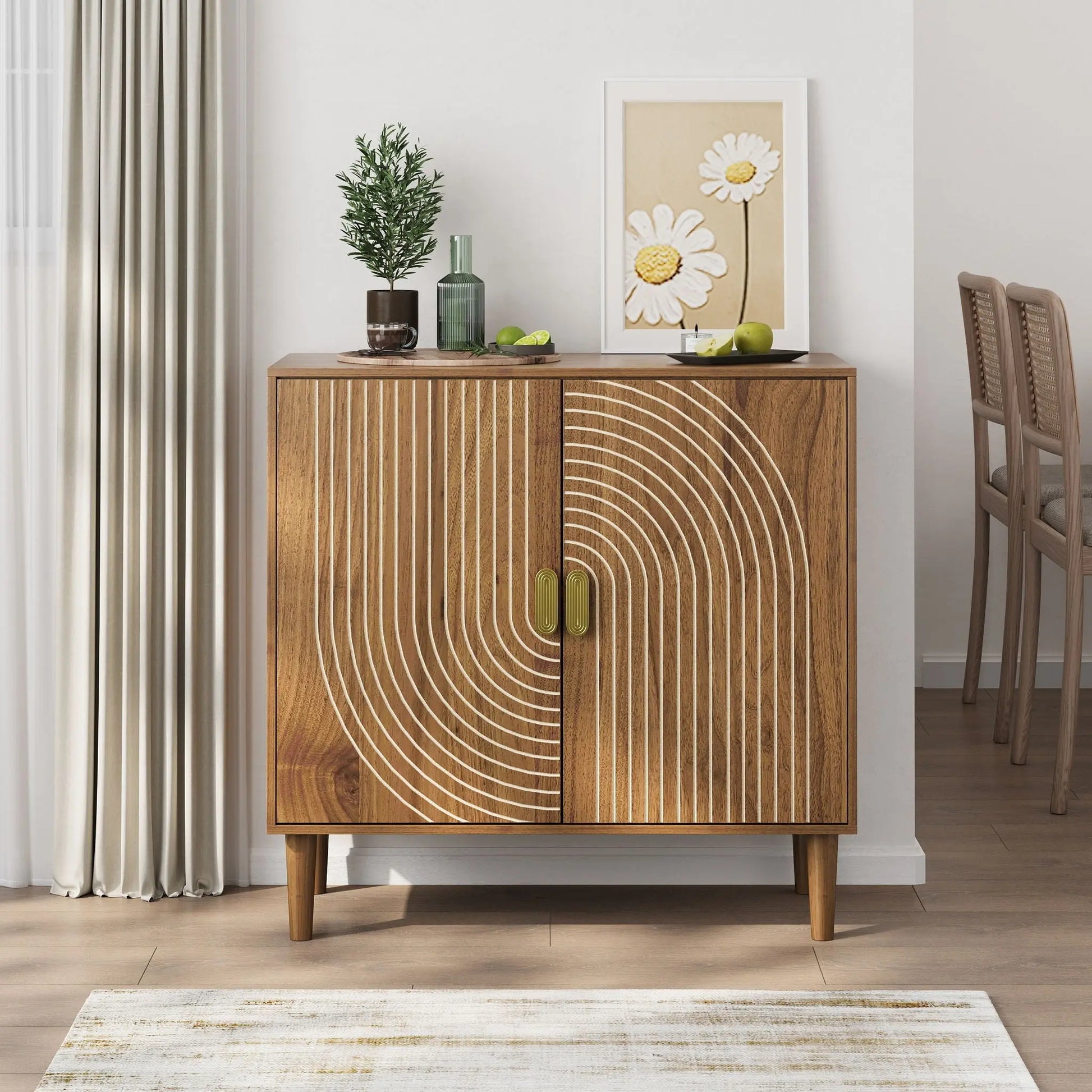 Buffet Cabinet With Line Groove Design, Sideboard Buffet Cabinet With Storage, Multifunctional Accent Cabinet For Living Room, Entryway, Hallway, Office, Kitchen - Brown Home Essentials