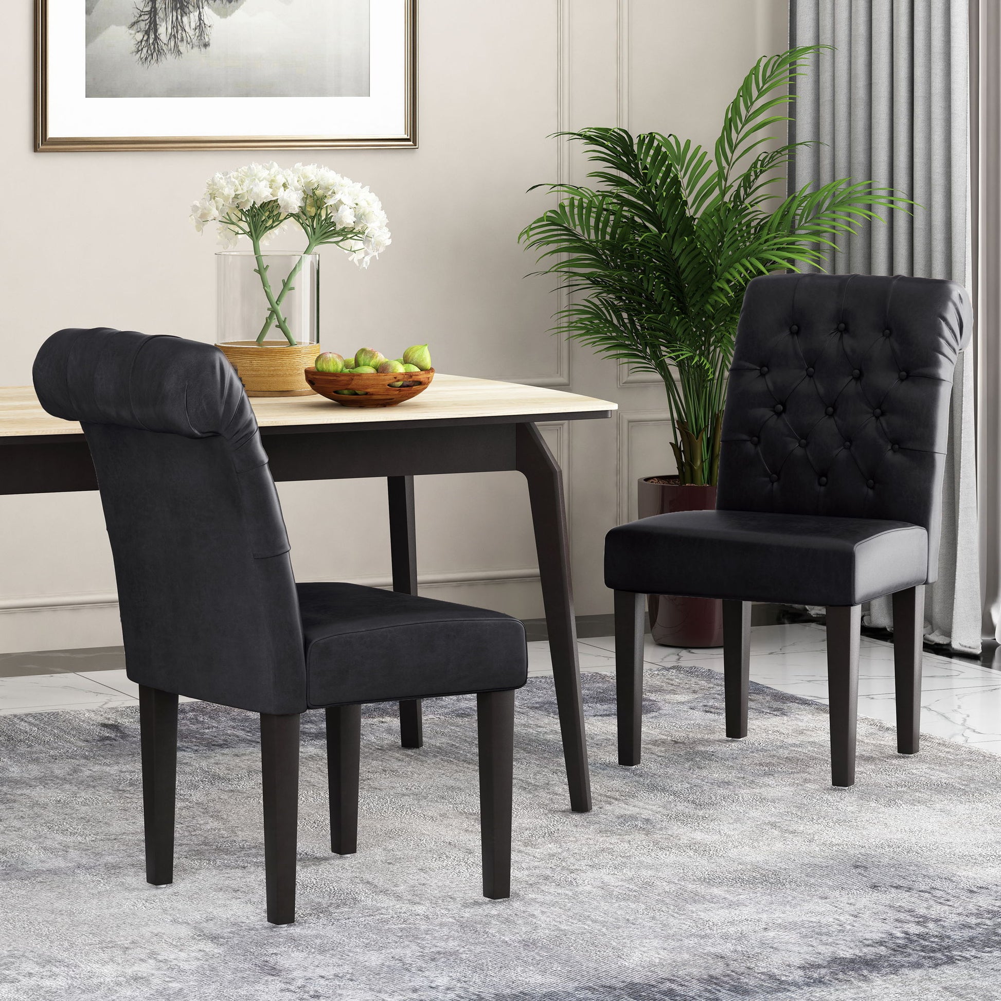 Broxton - Tuft Dining Rolltop Chairs With Button Tufted Backrest (Set of 2) Noble House