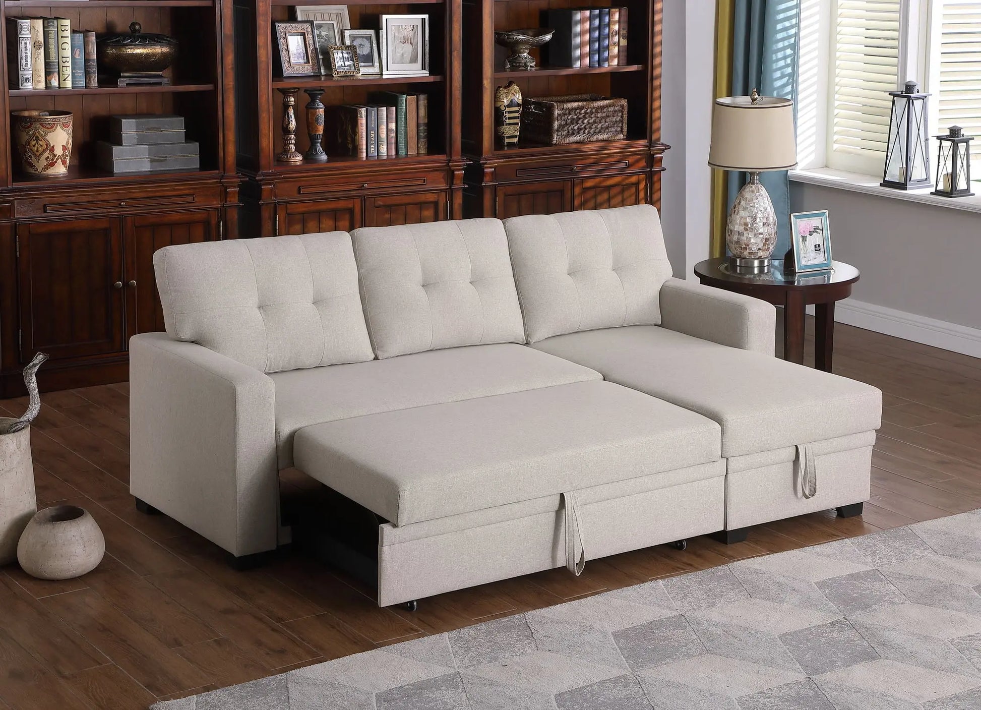Upholstered Pull Out Sectional Sofa With Chaise Urban Retreats