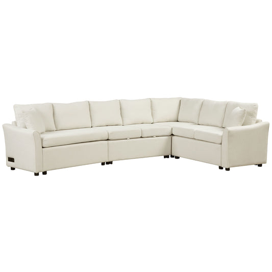 L-Shaped Sofa Convertible Sofa Bed Pull Out Sofa Sleeper With Two Back Pillows, Two USB Ports And Two Power Sockets For Living Room Hearth and Haven