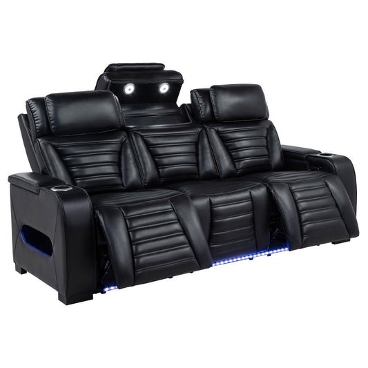 Zuma - Faux Leather Dual Power Reclining LED Sofa - Black Coaster Fine Furniture