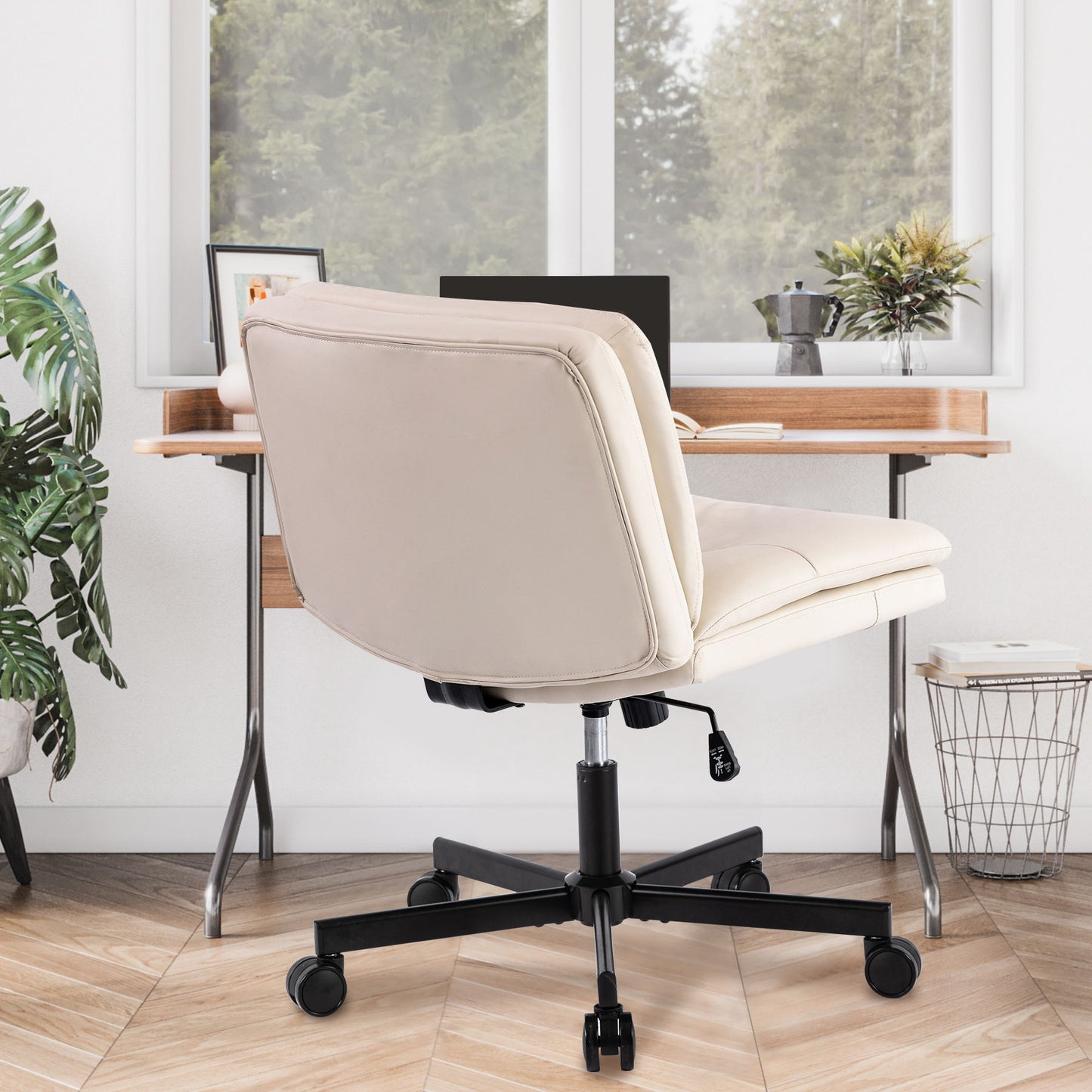 Large Size Swivel Home Office Desk Chair Armless Office Room Chair - Beige Home Essentials