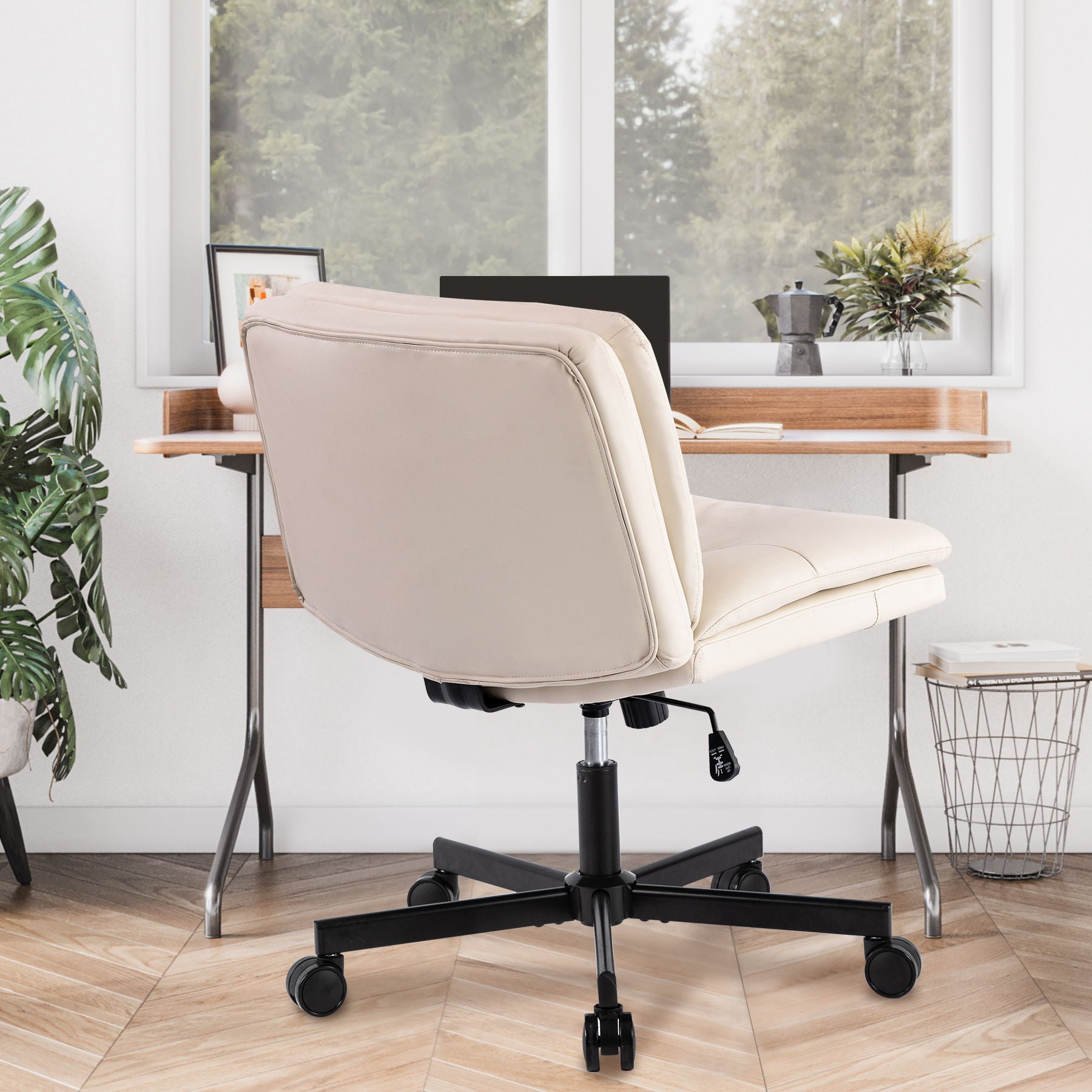 Large Size Swivel Home Office Desk Chair Armless Office Room Chair - Beige Home Essentials