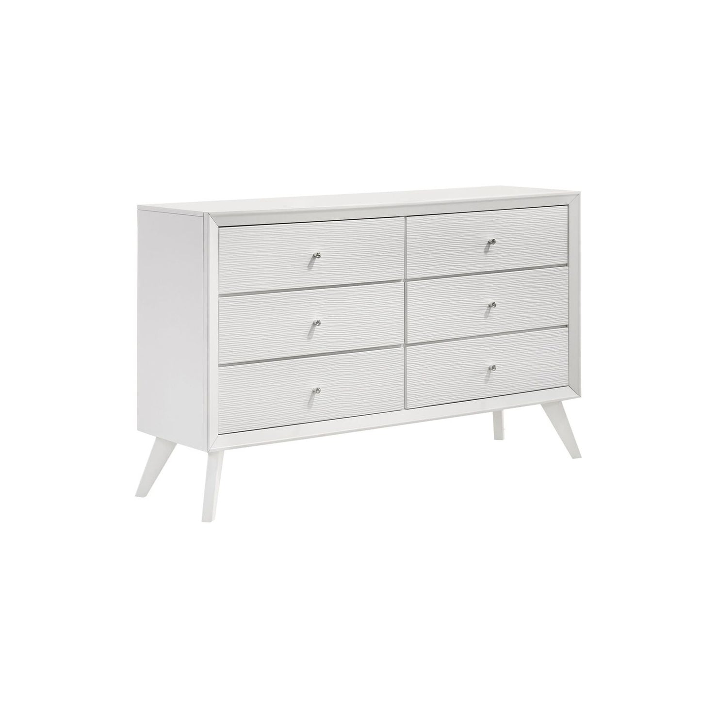 1 Piece Dresser With Angled Legs, Wave Texture And Round Knobs - White Home Essentials