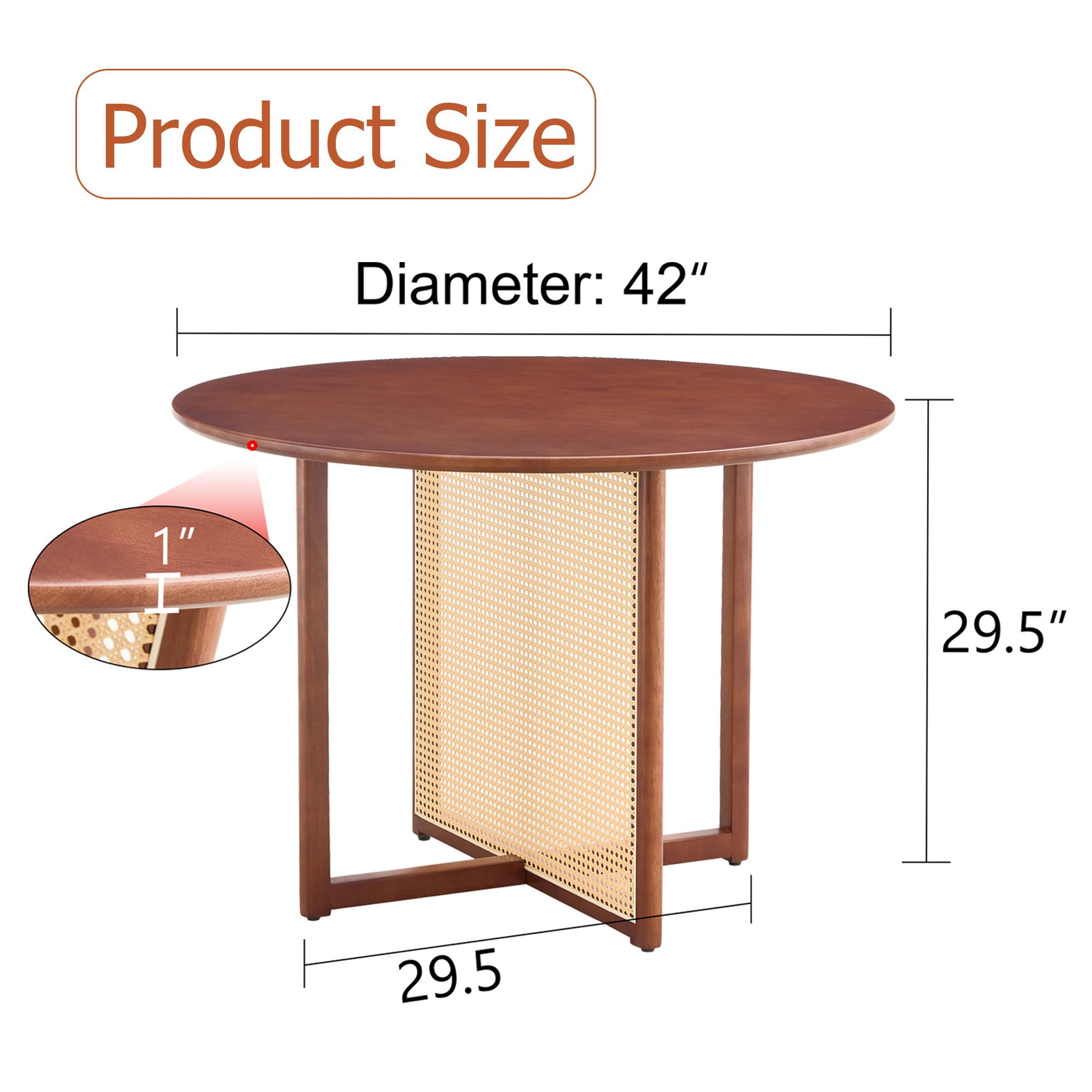 Retro Round Table With Imitation Rattan Rubber Wood - Walnut Home Essentials