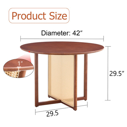 Retro Round Table With Imitation Rattan Rubber Wood - Walnut Home Essentials