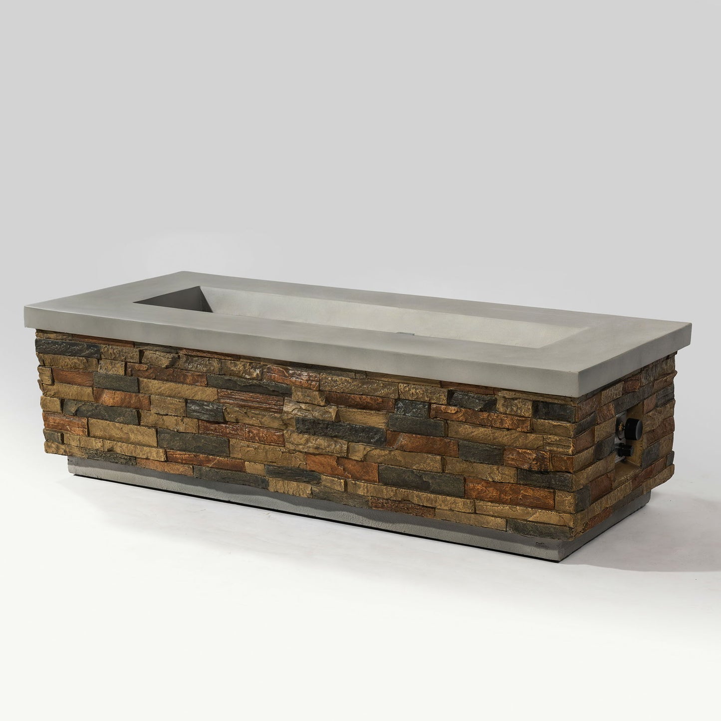 60" Propane Gas Fire Pit Table, 60000 Btu Rectangular Concrete Fire Pit For Outside Patio Deck Garden Backyard - Sandstone Home Essentials