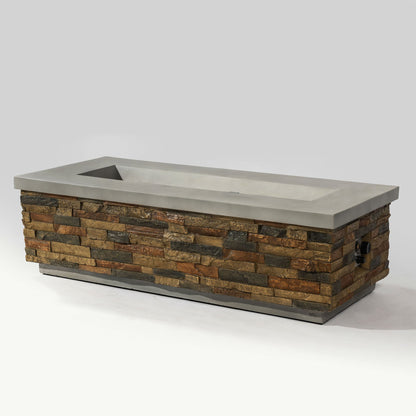 60" Propane Gas Fire Pit Table, 60000 Btu Rectangular Concrete Fire Pit For Outside Patio Deck Garden Backyard - Sandstone Home Essentials