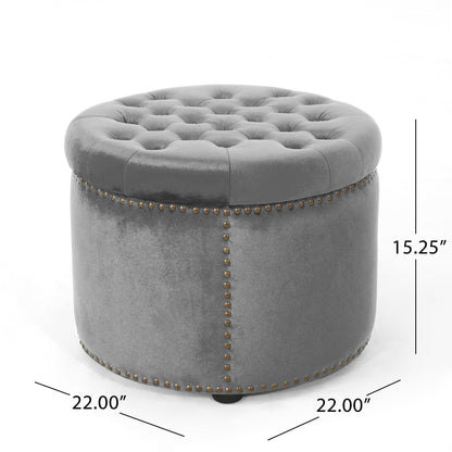 Elegant Round Ottoman Footstool With Studded Rim Noble House