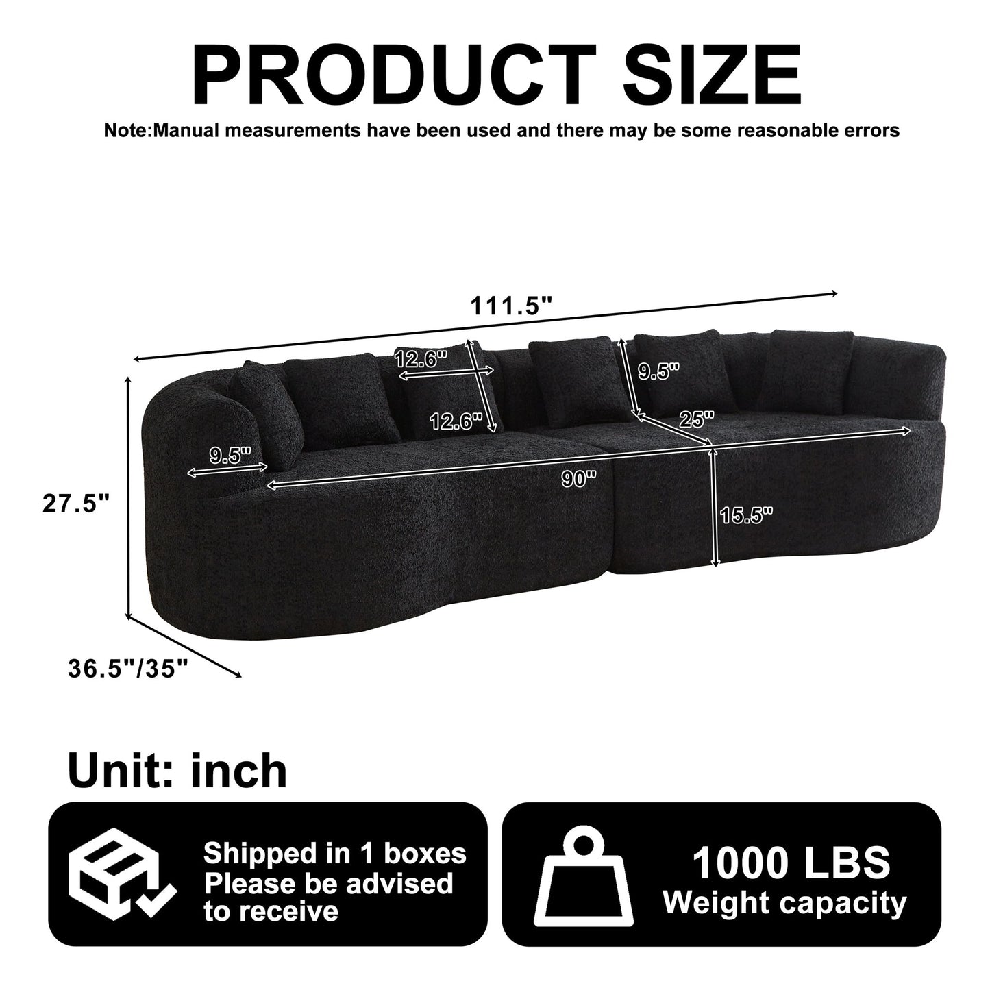 Curved Sectional Sofa With 6 Pillows Home Essentials