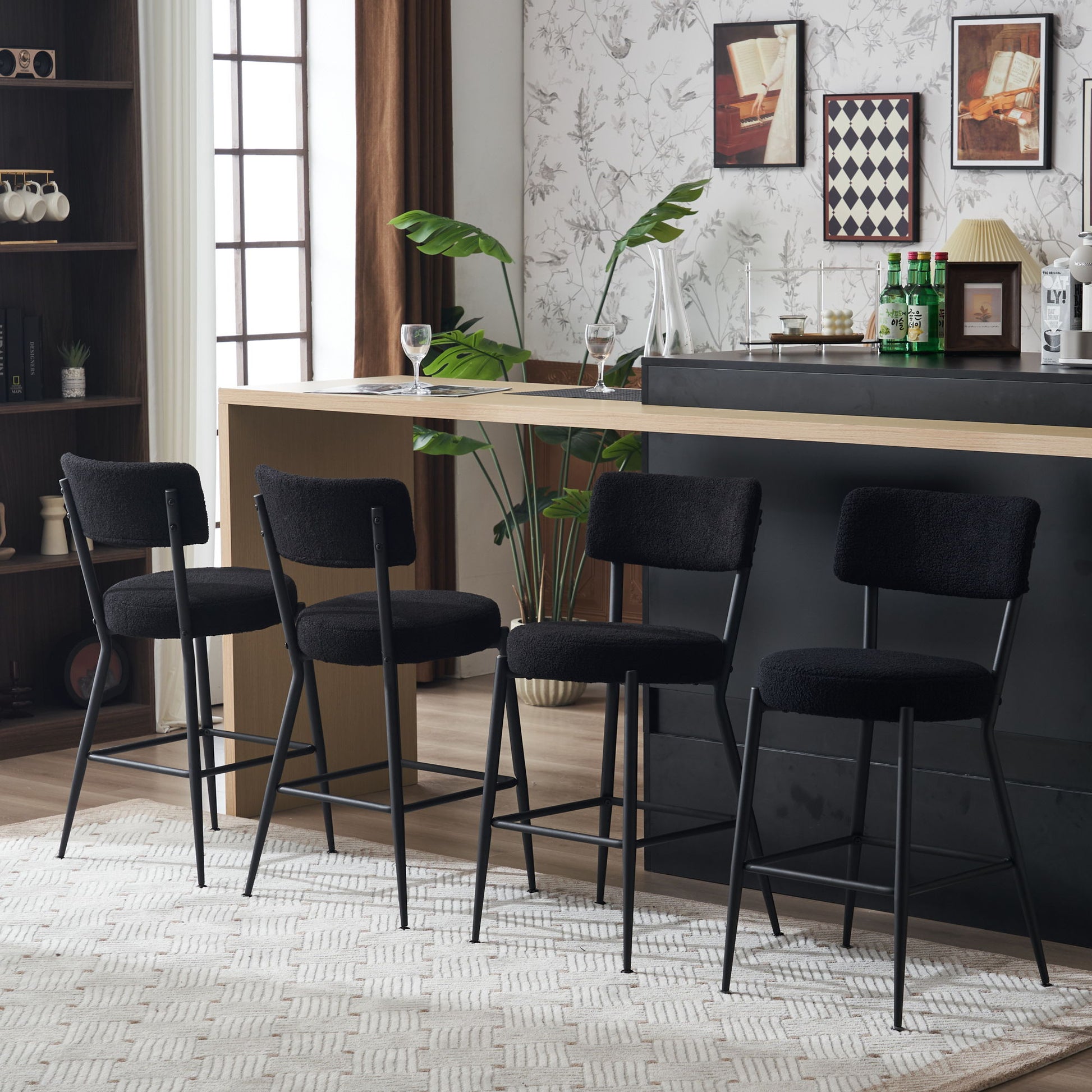Modern Teddy Fabric Upholstered Bar Stools - Black Legs Home Essentials