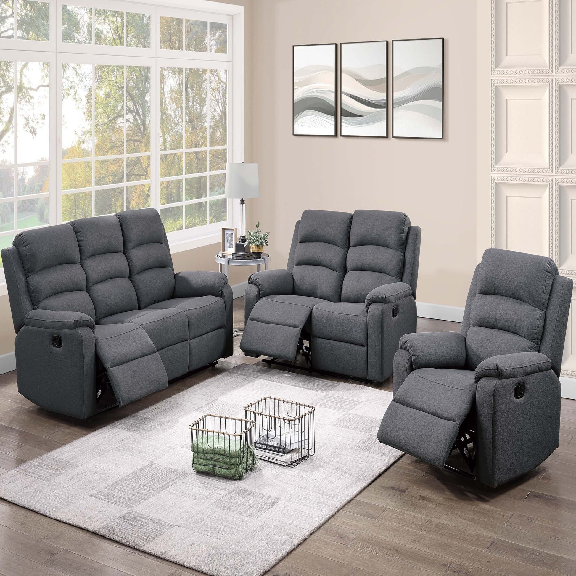 Modern Living Room Set With Manual Recliner Home Essentials