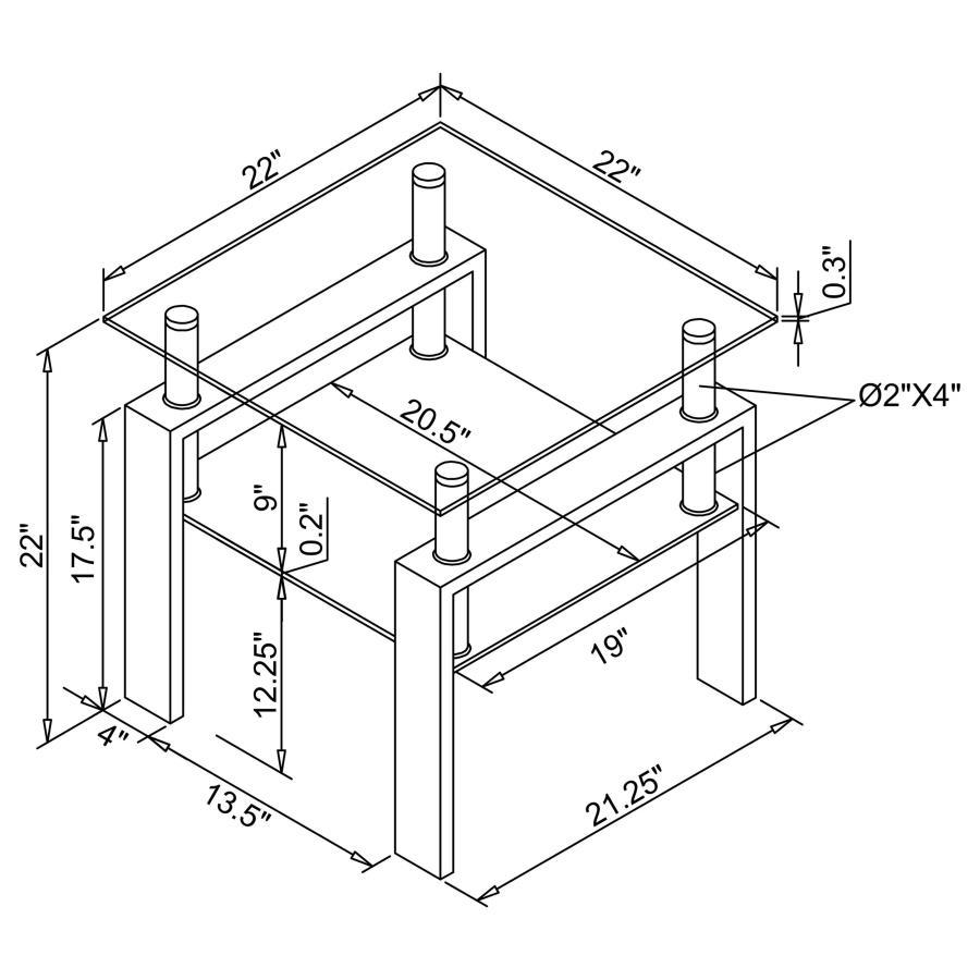 Dyer - 1-Shelf Rectangular Glass Top Table CoasterEveryday