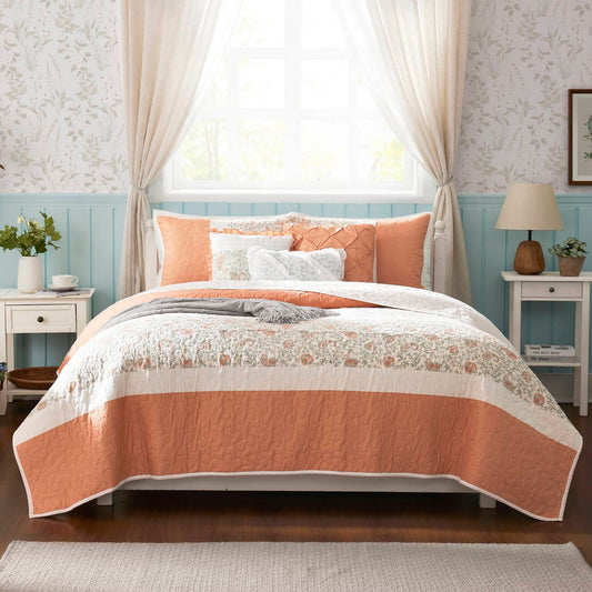 Dawn - King 6 Piece Reversible Coverlet Set - Coral Madison Park