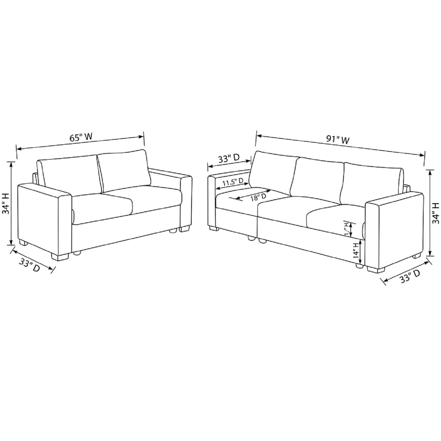 2 Piece Contemporary Style Sofa Set With Matching Pillows Home Essentials