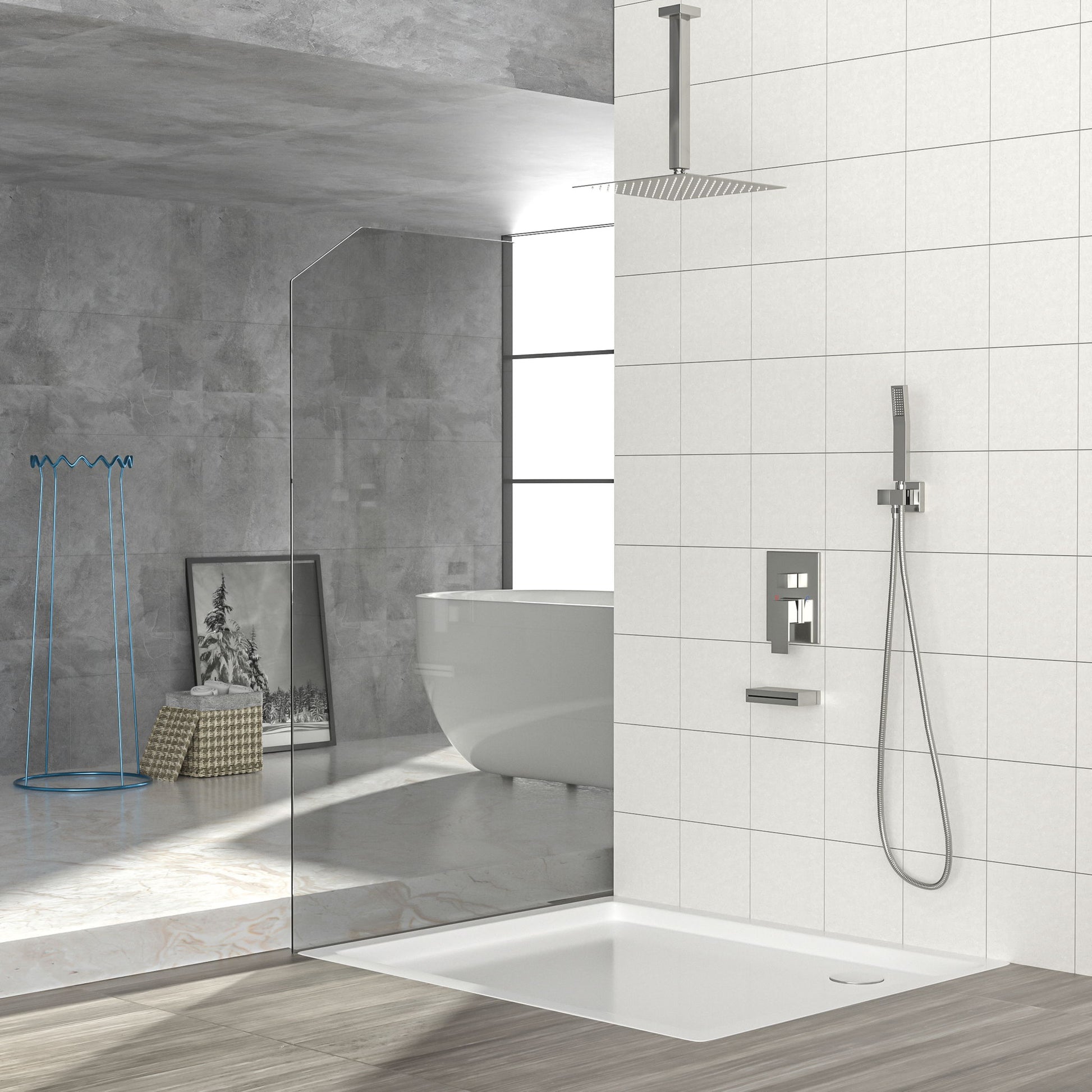 12" Ceiling Mount Square Shower System With Waterfall Tub Spout And Handheld Shower Daily Nest