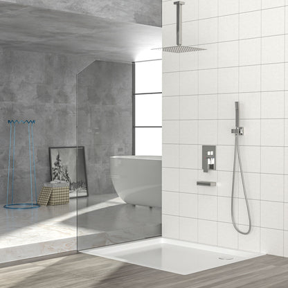 12" Ceiling Mount Square Shower System With Waterfall Tub Spout And Handheld Shower Daily Nest