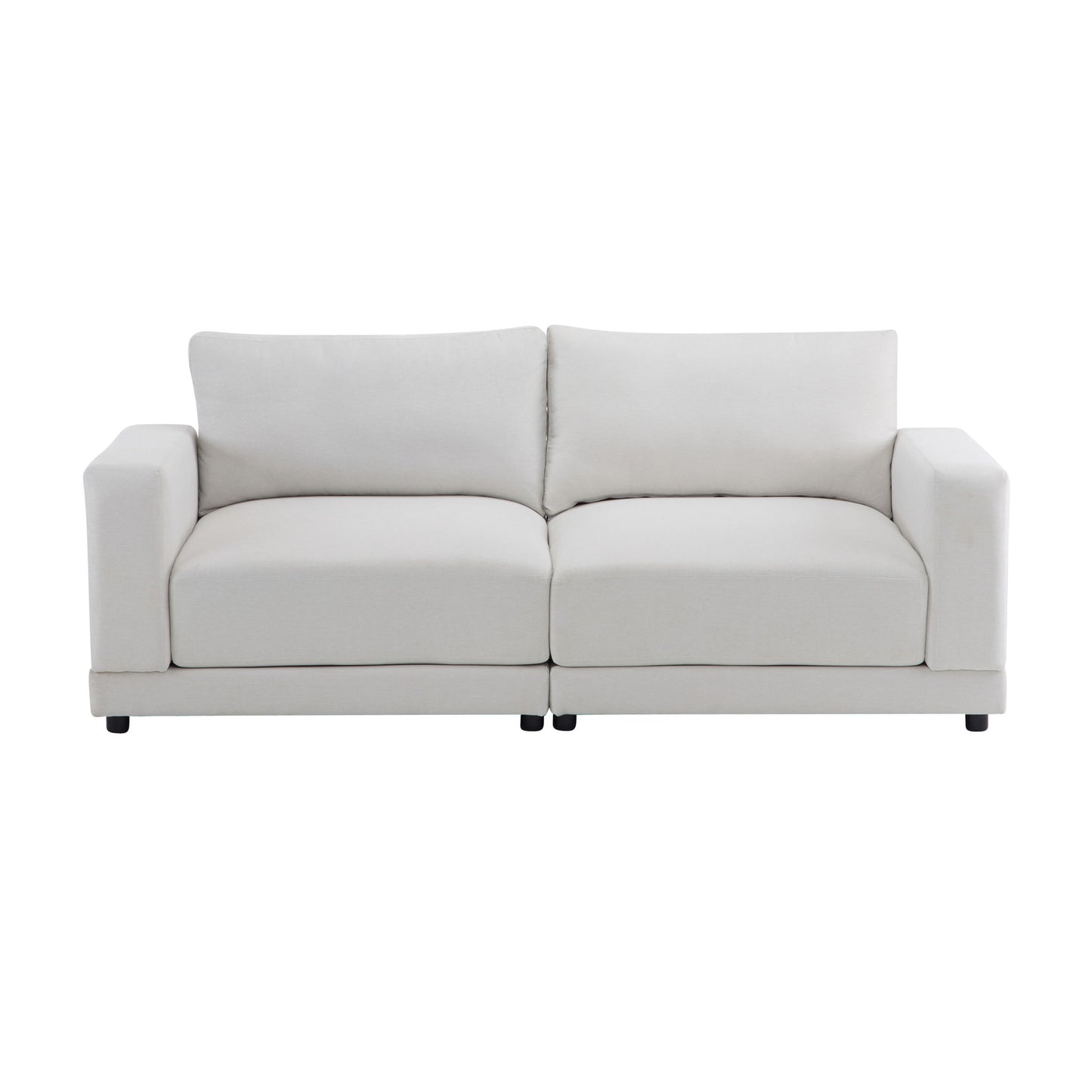 Modern Square Arm Sofa With Soft Fabric Upholstery, Deep Cushions Noble House