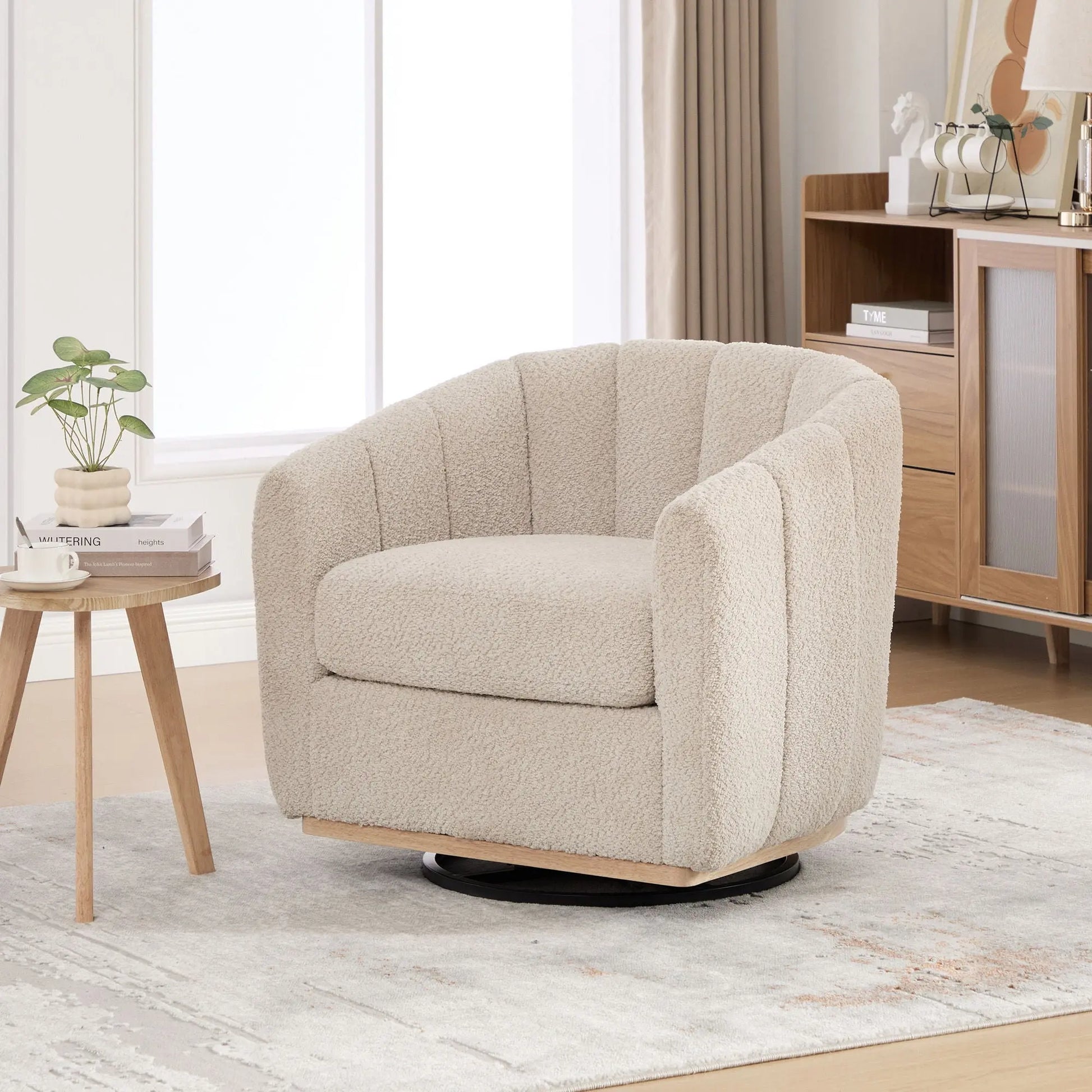 Swivel Upholstered Barrel Chair With Metal Base Home Essentials