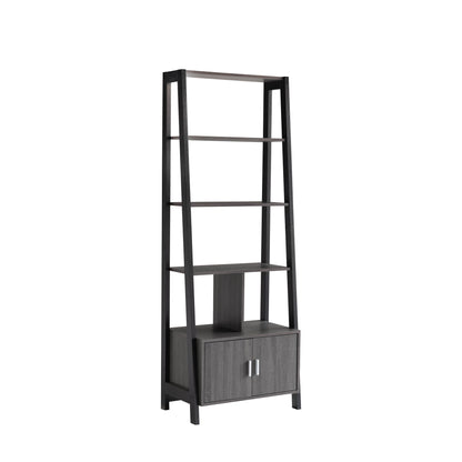 Modern Bookcase With Four Open Shelves And Two Door Cabinet - Black / Gray Home Essentials