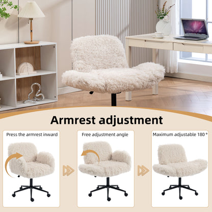 Swivel Chair With Adjustable Armrests And Wheels For Home Office - Beige Home Essentials