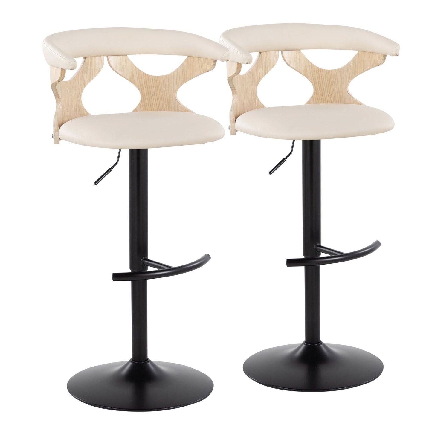 Gardenia - Contemporary Adjustable Barstool With Swivel With Rounded T Footrest (Set of 2) Lumi Source