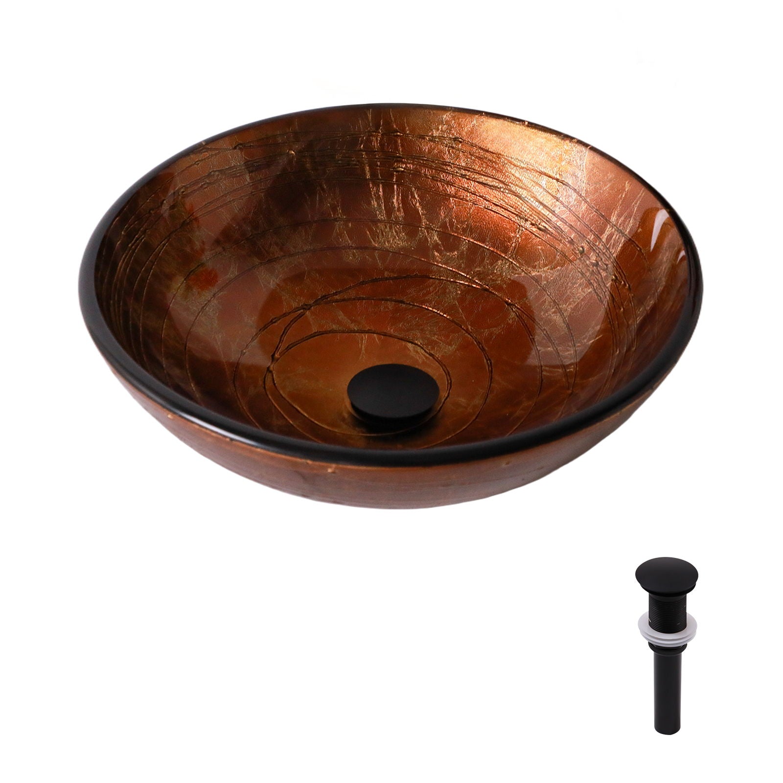 Vessel Bathroom Sink With Pop Up Drain, Round Bowl For Vanity Smooth - Brown Daily Nest